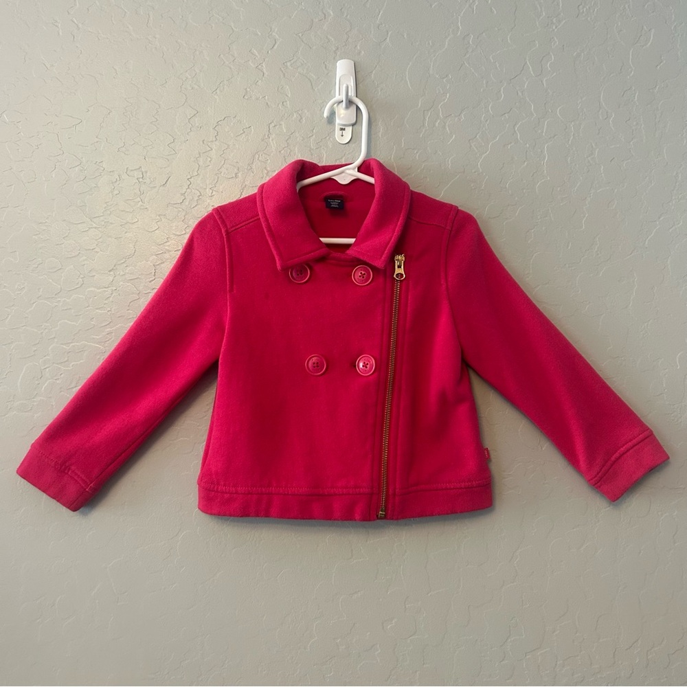 Baby Gap hot pink and gold peacoat moto style jacket size 3t